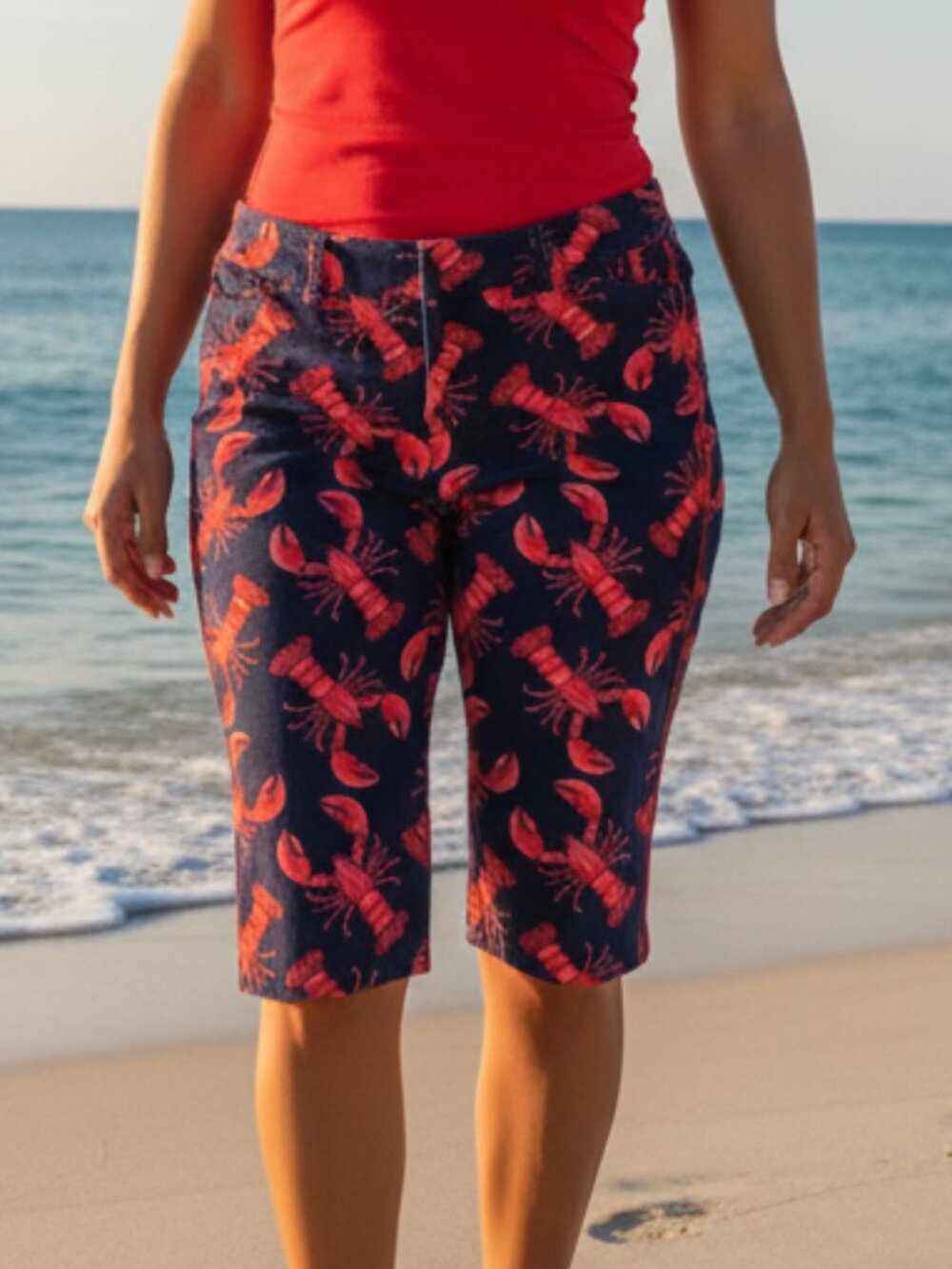 Size 12 Women's Denim Lobster Capri Pants by Old Navy Ocean Sealife Capris